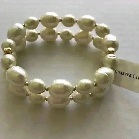 Charter Club new Pearl Double Row Stretch Bracelet - Picture 4 of 8